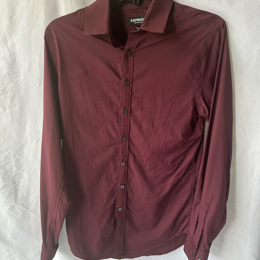 Express Men’s Slim Performance Burgundy Button-Up Dress Shirt size XS